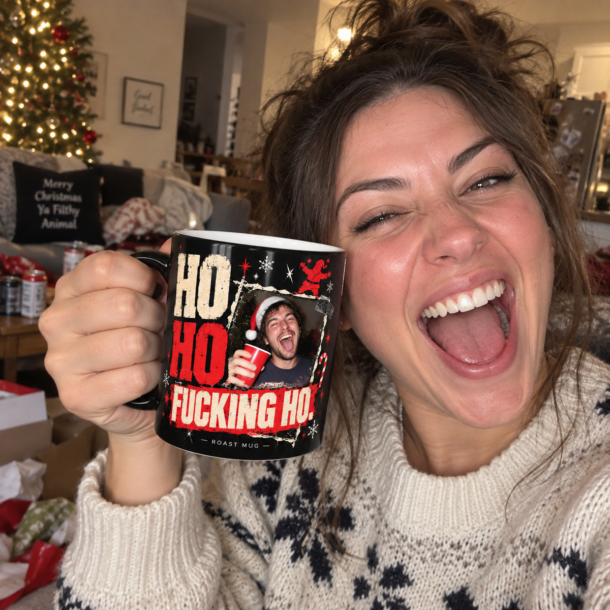 "Ho Ho Fucking Ho" Color-Changing Christmas Mug (Personalized)