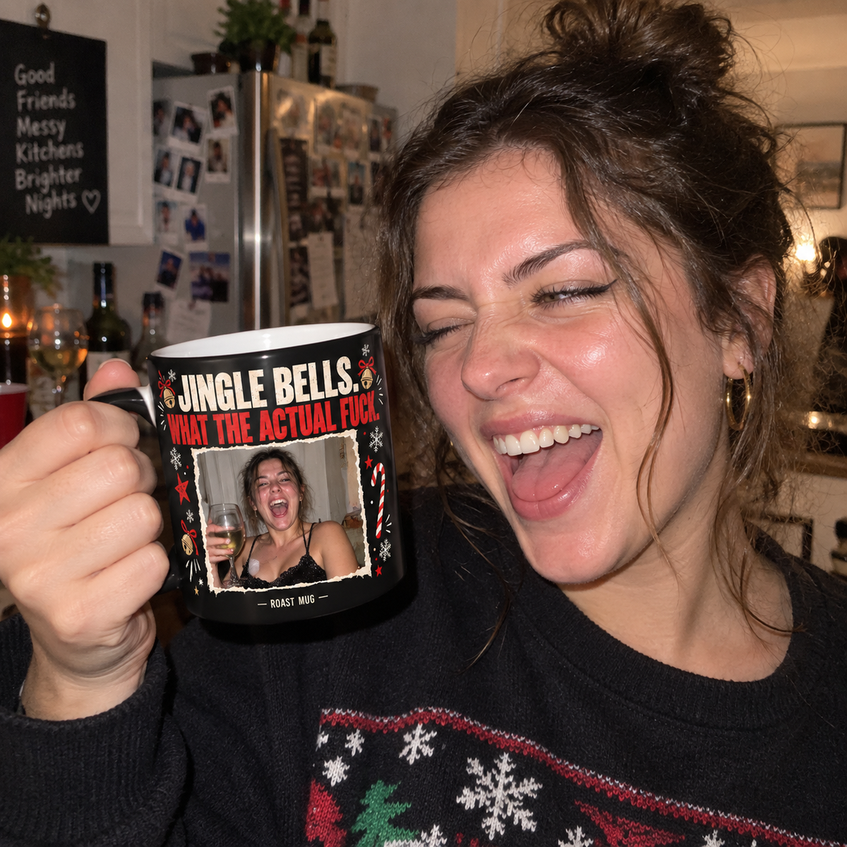 "Jingle Bells, What the Actual F—" Heat Reveal Roast Mug (Personalized)