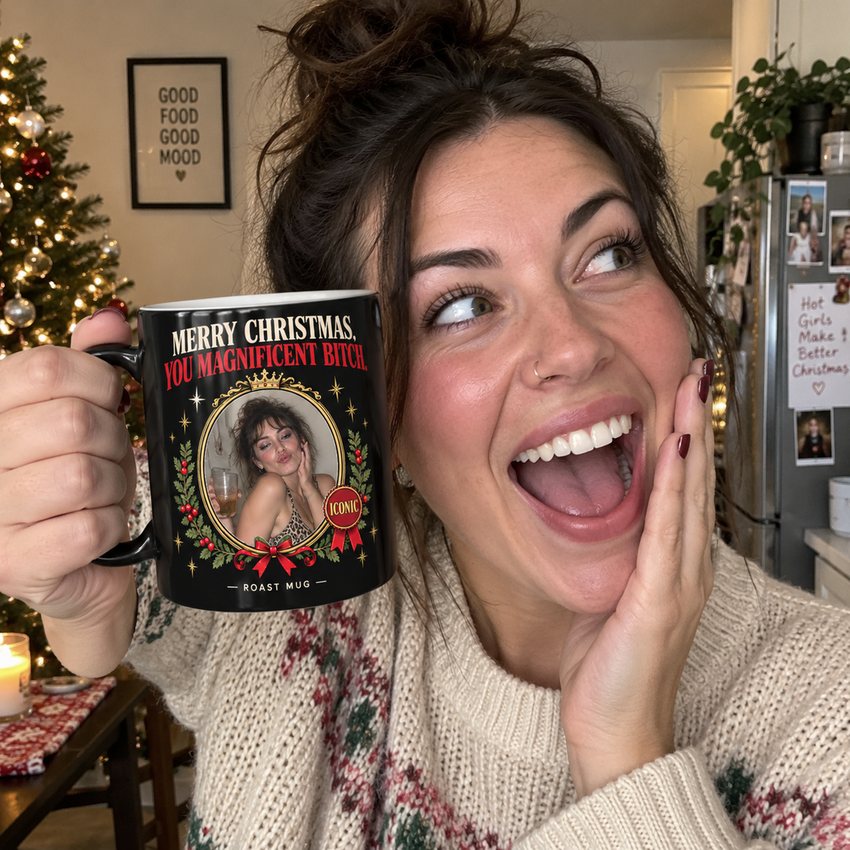 "Merry Christmas, You Magnificent Bitch" Color-Morphing Christmas Mug (11oz)