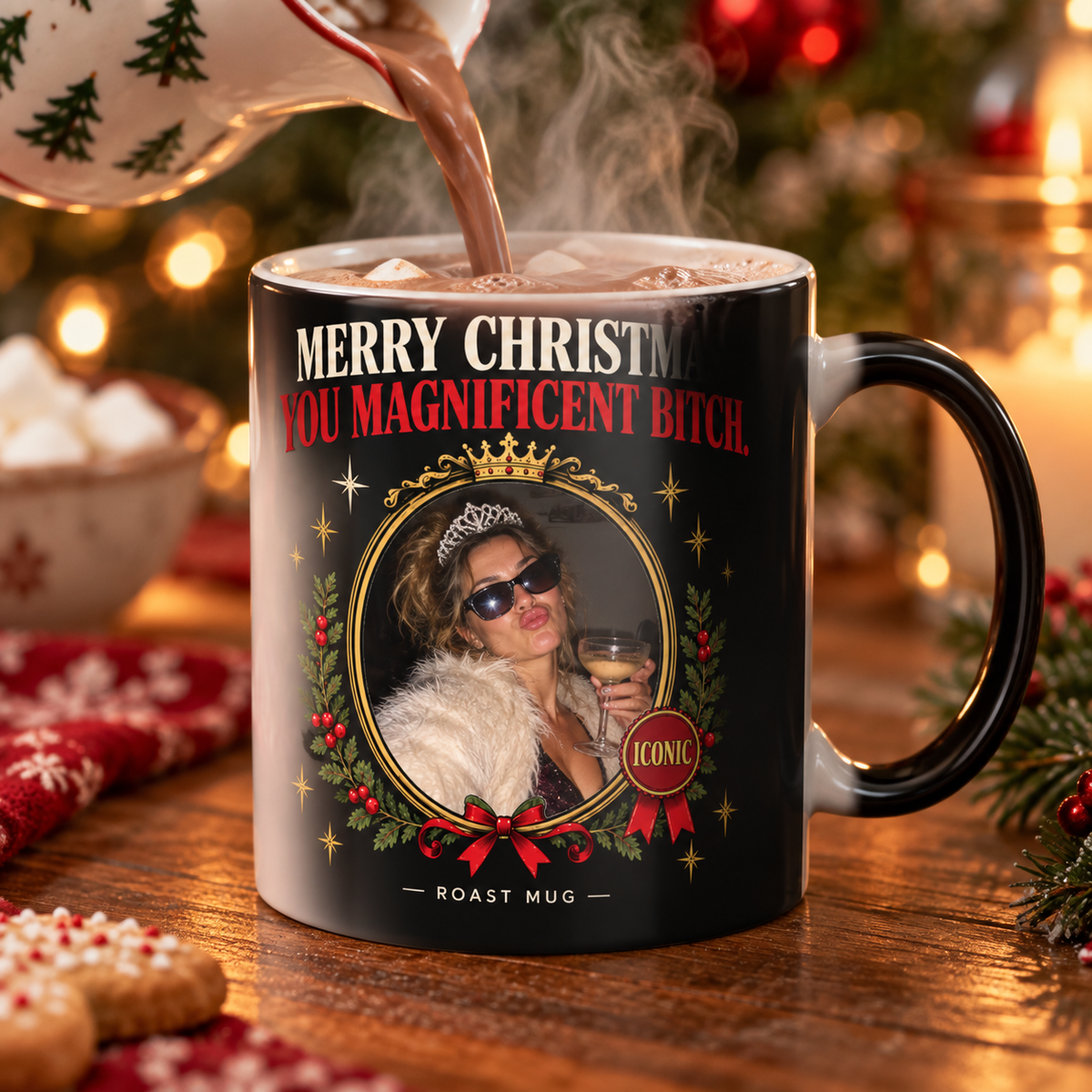 "Merry Christmas, You Magnificent Bitch" Color-Morphing Christmas Mug (11oz)