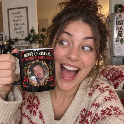 "Merry Christmas, My Favorite Fucking Asshole" Heat Reveal Roast Mug (Personalized)