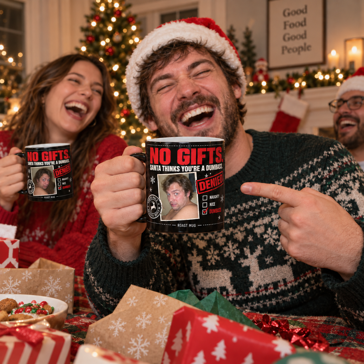 "No Gifts. Santa Thinks You're a Dumbass" Heat Reveal Christmas Mug (Personalized)
